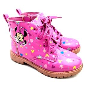 Disney Girls Boots SIze 12 Minnie Mouse Pink Laces Zipper Children Kids Footwear